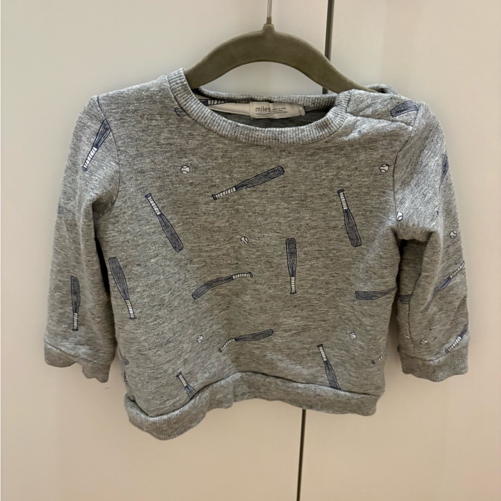 Miles The Label Baby boy Navy grey baseball long sleeve cotton sweatshirt 18M